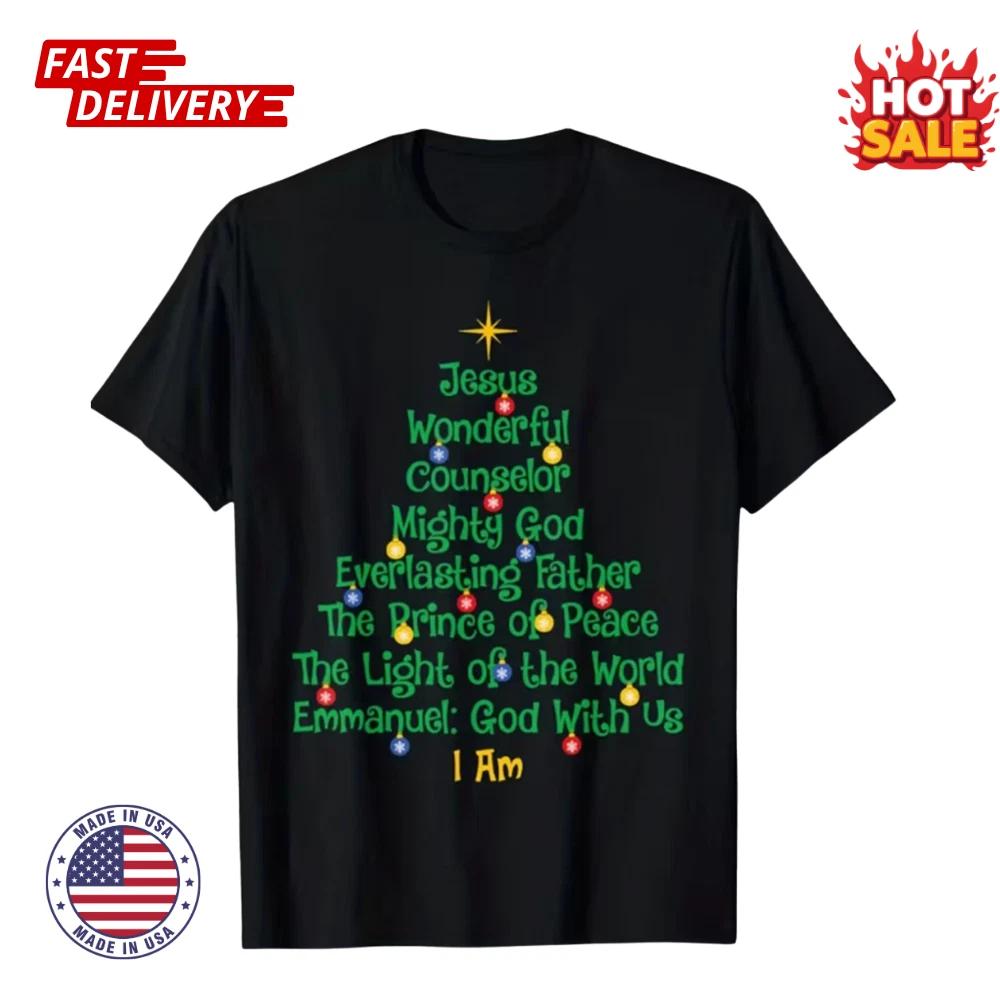 

Christmas Tree Jesus Christian Cross Bible Verse T shirt, Men Women Xmas T shirt M
