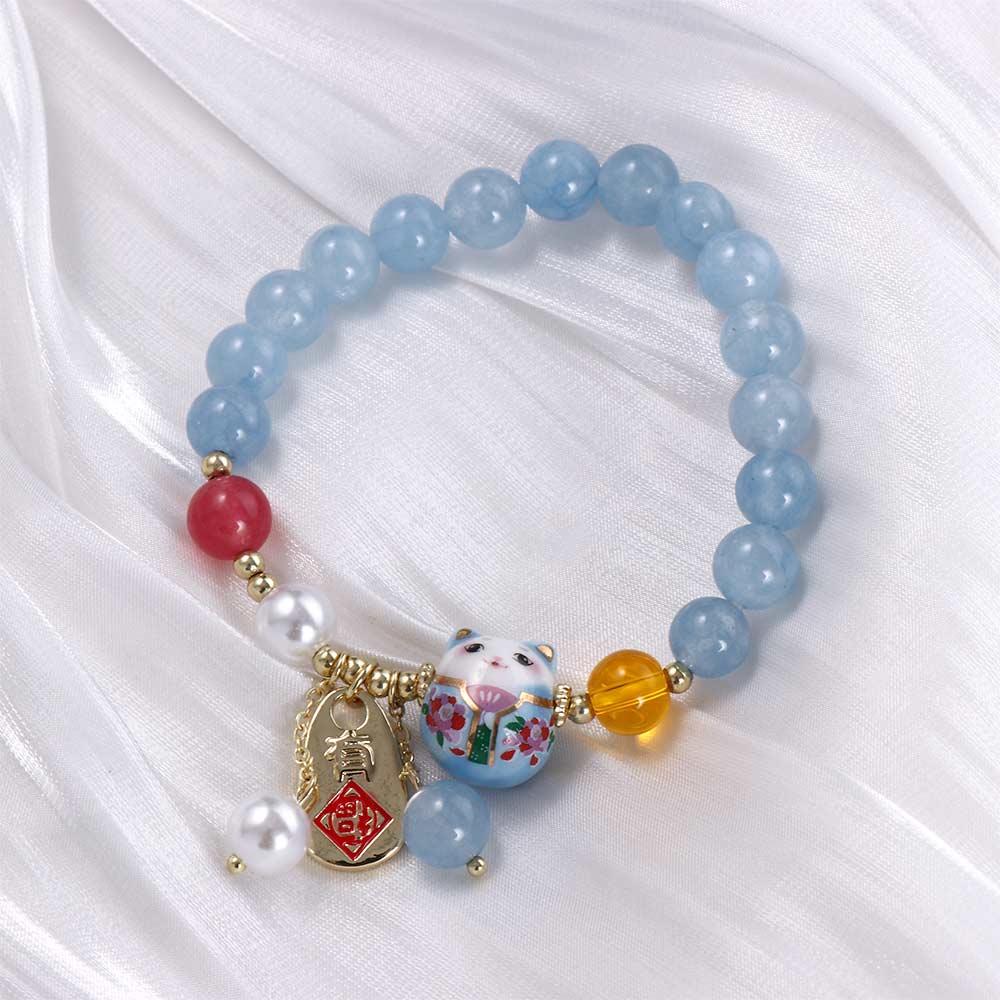 Neko Crystal Fortune Cat Stone Bracelets Bead Bracelets Korean Style Bracelets Female Hand Chain