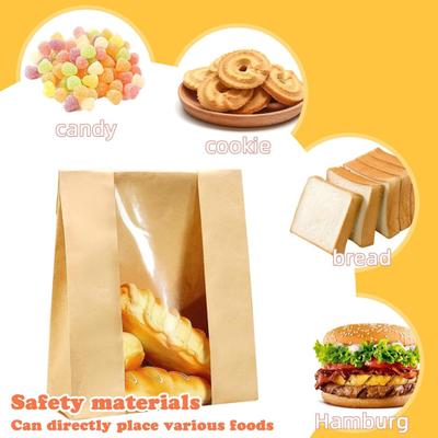 50Pcs Homemade Bread Bags with Window Food Grade BPA Free Food Packaging Storage Bags Paper Bakery Bags