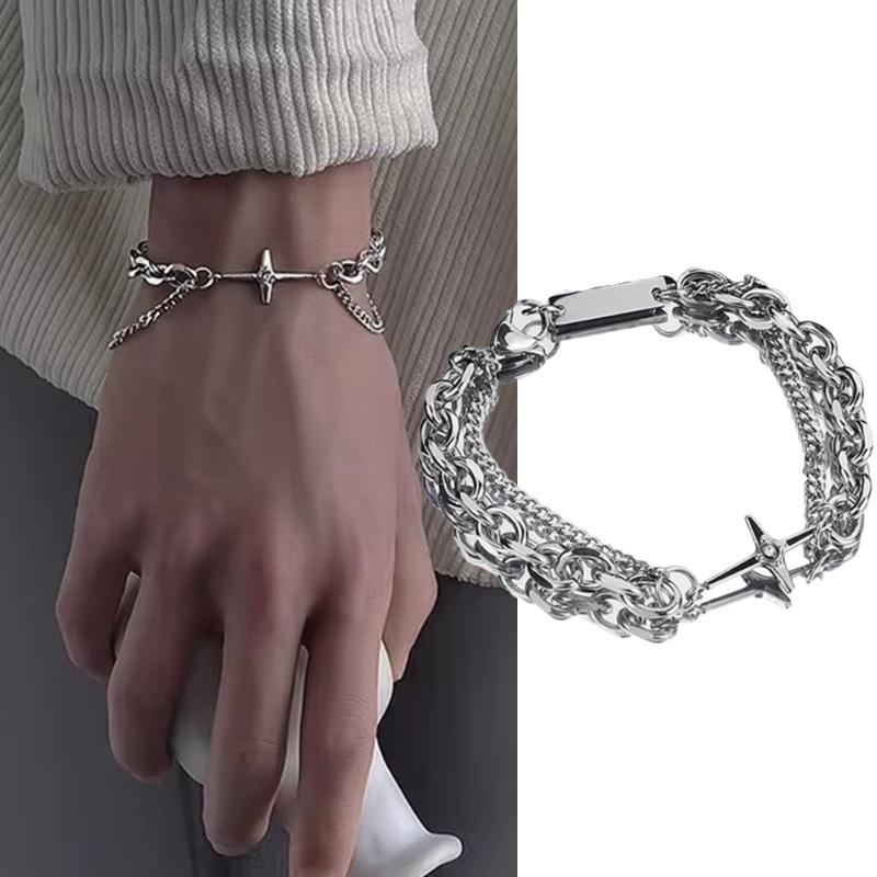 Vintage Punk Stern Mehrschichtige Armbandketten für Damen Herren Hip Hop Y2k Kreuz Sterne Metallarmband Neuer Modeschmuck
