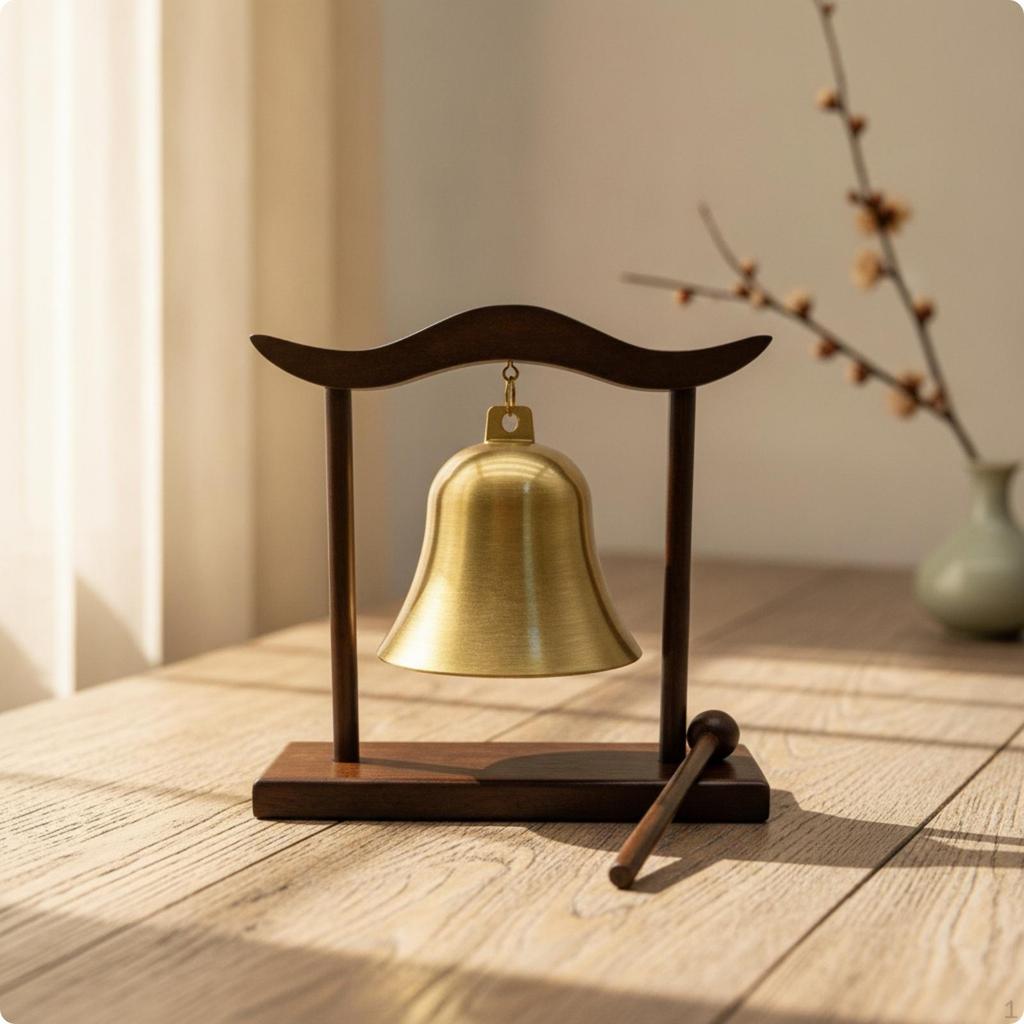 Tisch-Achtsamkeitsglocke mit Klöppel | Dekorativ, Glocke Holzständer, für Meditation