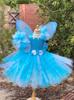 Vestito Tutù Blu Bianco Glitterato per Bambine Vestito da Fata dei Fiori per Bambini con Bacchetta ad Ala di Farfalla Costume da Festa per Bambini Vestiti da Principessa