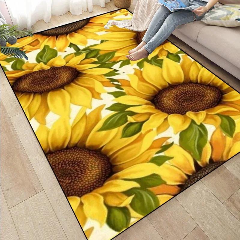 3D Sunflower Carpet Non-slip Floor Mat Bedroom Living Room Large Area Rugs Home Decor Floral Doormat Entrance Mat Tapis Salon