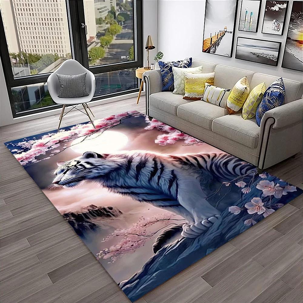 Tappeto Animale Tigre dei Sogni 3D Cartoon per Casa Soggiorno Camera da Letto Divano Zerbino Decorazione, Tappeto per Area Giochi Bambini Tappetino Antiscivolo