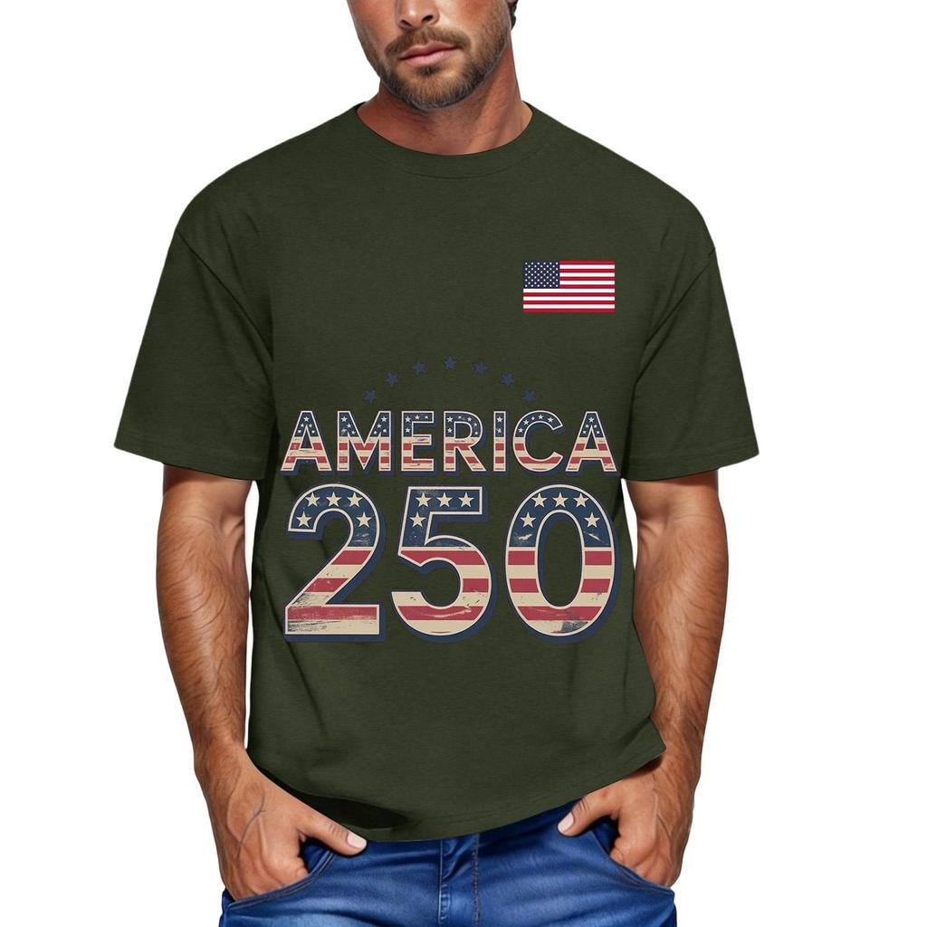 Men's loose and casual flag letter print T-shirt short-sleeved top