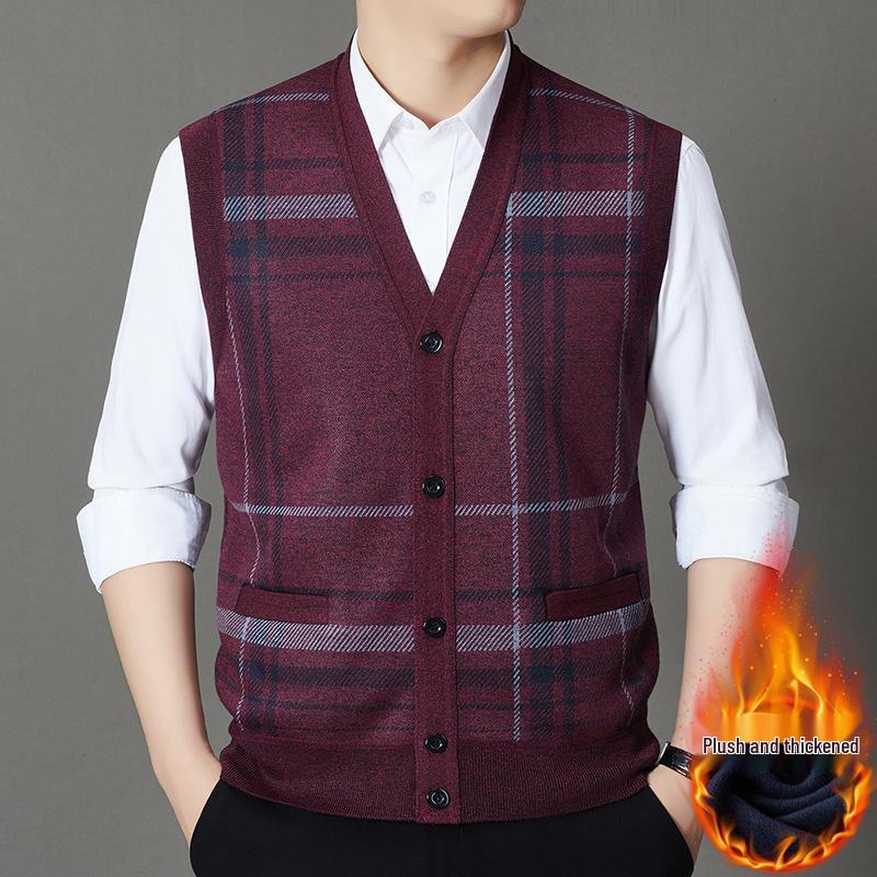 

Men s V-Neck Sleeveless Knit Cardigan Vest for Seniors - Autumn/Winter Collection 4XL