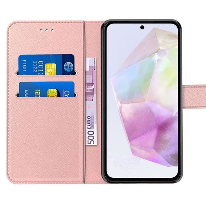 Coque de protection - BOOLING - Samsung Galaxy A35 5G - Cuir PU et TPU - Rose - Antichoc