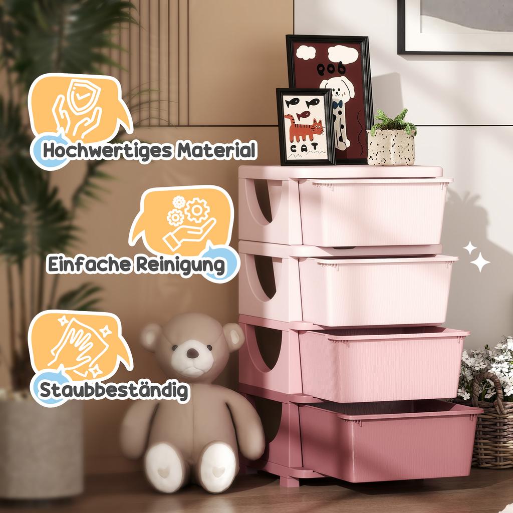 Four-Tier Kids Storage Boxes, with Four Drawers, Pink