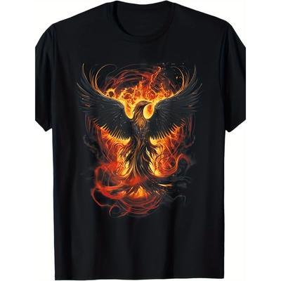 T-shirt Graphique Feu du Phénix Homme Impression Créature Mythique Coton Col Rond Manches Courtes