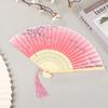 Japanese Folding Fan Ancient Style Chinese Ancient Style Long Handle Silk Cloth Fan Craft Gift Lady Dance Fan