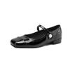New Casual Patent Leather Single Shoes Square Head Flat Shoes Four Seasons Wear Women's Shoes Black Low Heel Large Size Shoes Square Heel Leather 