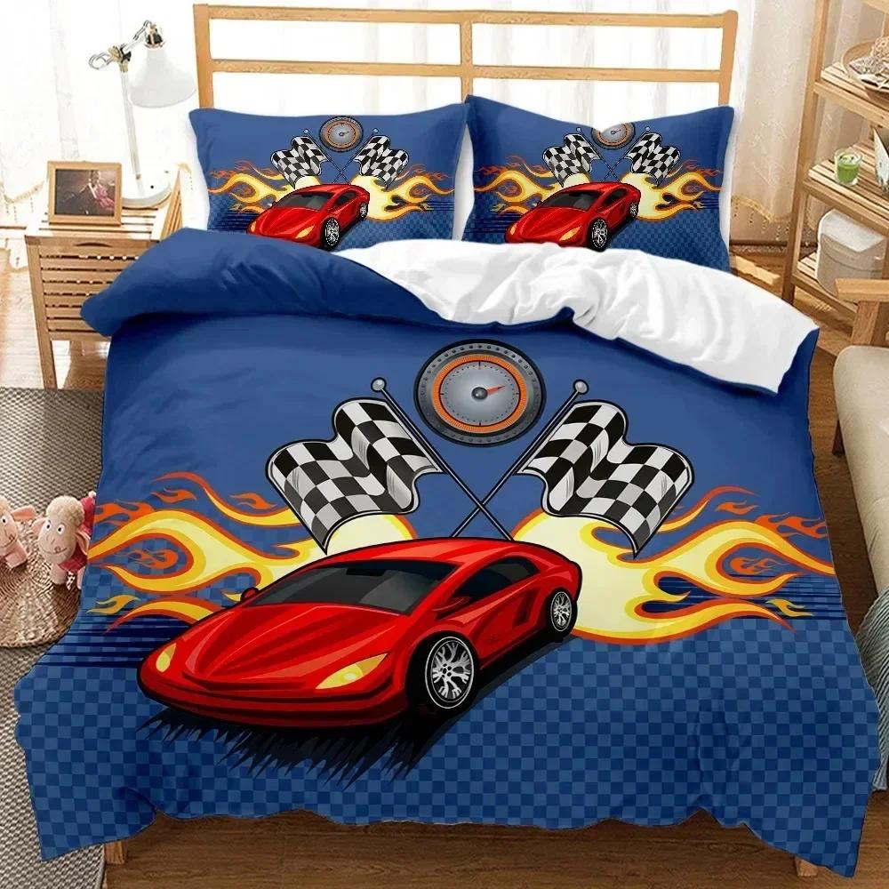 Race Car Bedding Set Boys Extreme Sports Duvet Cover Set Cool Car Comforter Cover Car Sports Queen Size Polyester Quilt Cover