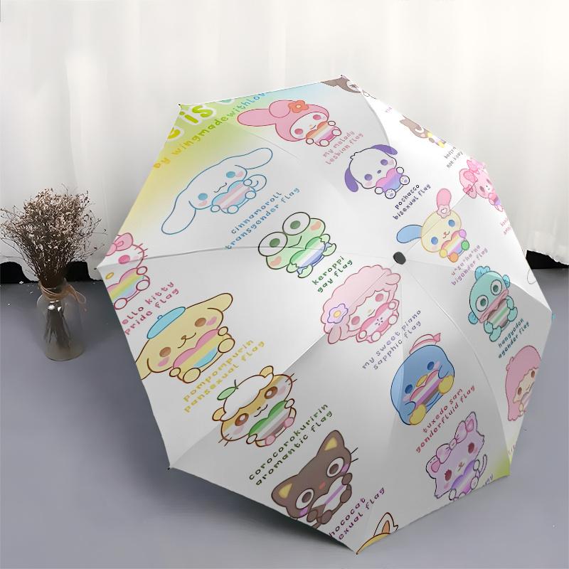 Sanrio Automatic Opening and Closing Parasol Compact Travel umbrella with 8 Ribs for Women and Men Ideal Birthday/Christmas Gift, Outdoor Ac