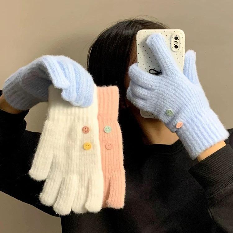 Solid Color Knitted Gloves for Women's Winter Cycling Cold Proof Cute Split Finger Simple Leaky Finger, Touch Screen Gloves