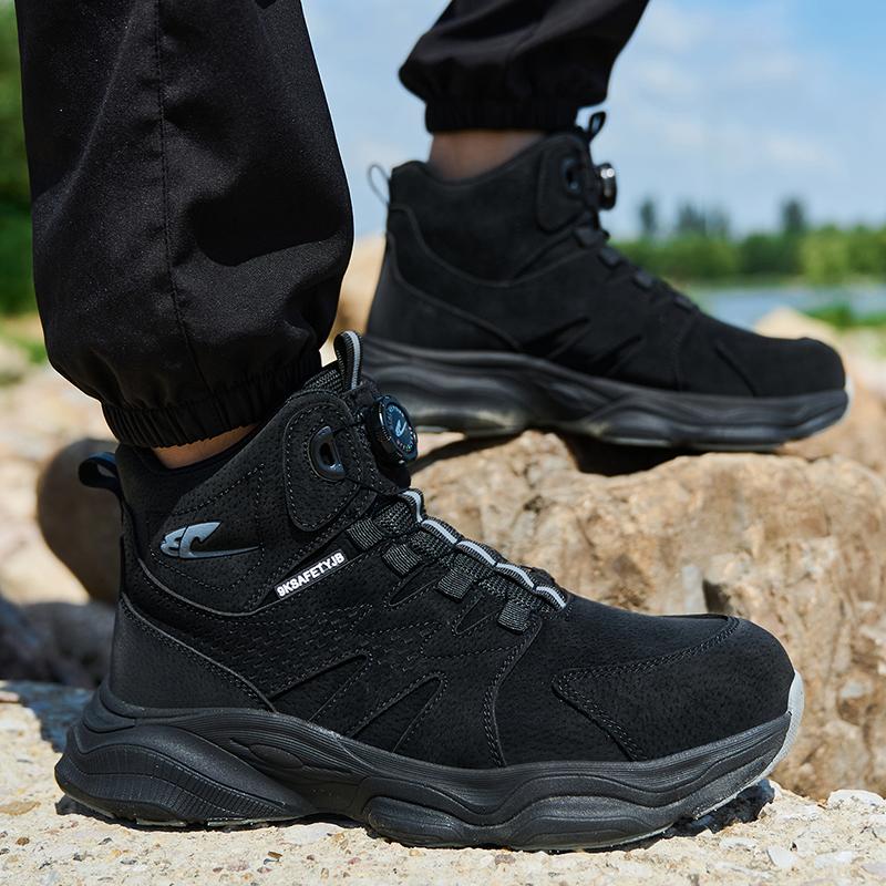 New Rotating button Security Boots Men Work Shoes Anti-smash Anti puncture Safety Shoes Protection Boots Steel toe shoes Fashion