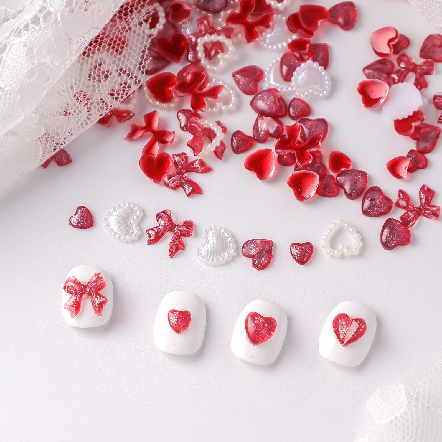 

Red Heart & Pearl Nail Art Accessories for Christmas & New Year