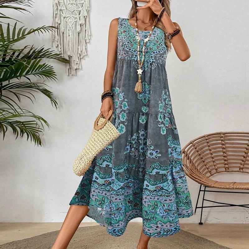 

Женское платье без рукавов с круглым вырезом, летнее повседневное платье в стиле отпуска 2XL