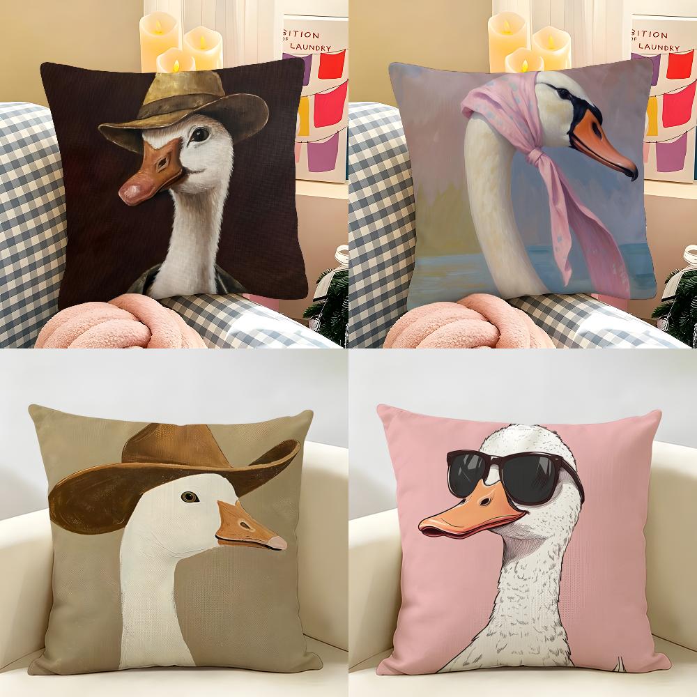 Cute Funny Goose Duck Art Cushion Cover Natural Linen Organic Fabric DoubleSided Printing Room Sofa Decor Pillow Case