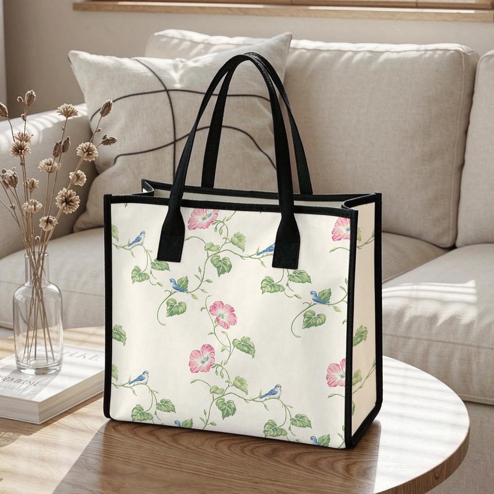 Floral Bird Print Tote Bag Casual Daily Shoulder Handbag for Shopping Travel Outings