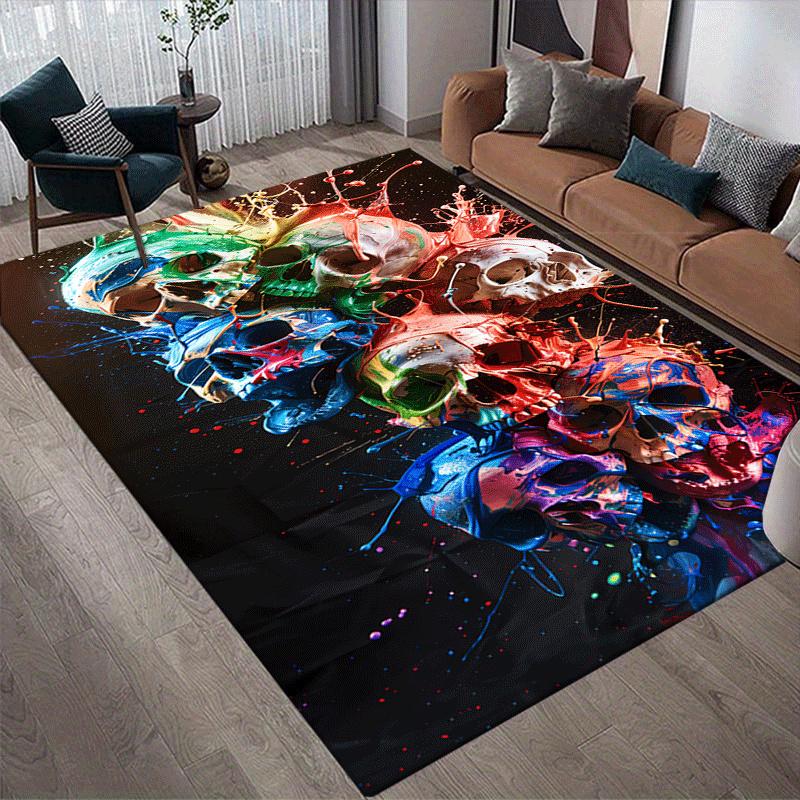 1pc Scary skull Print, Design Indoor Area Rug - Soft, Anti-Slip, and Durable Gaming Room Decor for Bedroom, Living Room