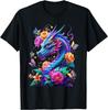 Acquerello Dragone Fiori Bella Arte Colorato Grafico T-Shirt T-Shirt unisex