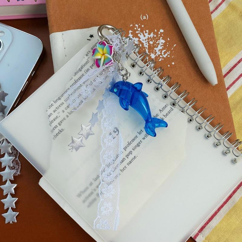 Retro Dolphin Flower Lace Bag Charm Cute Y2K Style Portable Decor for Girls Summer Island Trip Bag Accessories