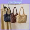 Stylish Chic Down Cotton Tote Bag For Women In Black Khaki And Coffee Colors With Fashionable Diamond Pattern Design