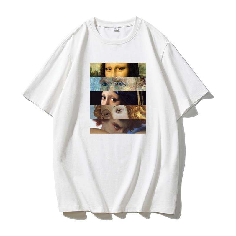 Summer Men's Portrait Printed Round Neck T-shirt Retro Fun 100% Cotton Neutral Soft Breathable Short Sleeve Large