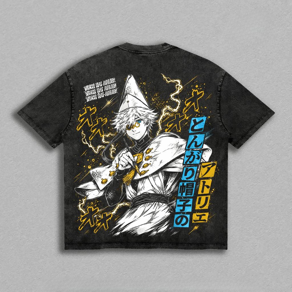 Witch Hat Atelier Qifrey T Shirt Anime Vintage Washed Y2k T-shirt Men Clothing Summer Short Sleeve Oversized Cotton Tees Tops