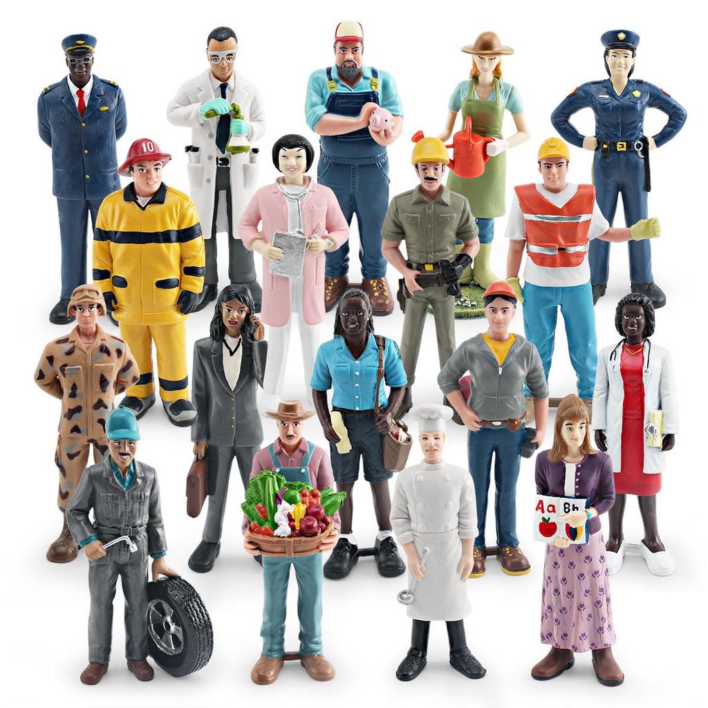 Professional Role Model Figurines Set: Teacher, Doctor, Nurse, Construction Worker, Chef, Police Officer