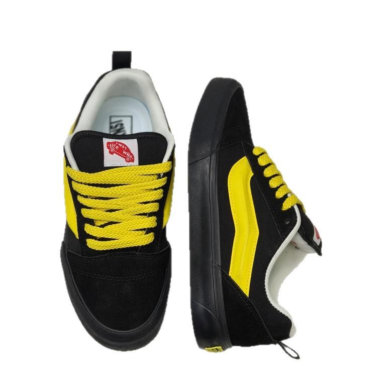 נעלי Knu skool בצבעי שחור וצהוב התאמת זוג נעליים רטרו שחור נעלי סקייטבורד קז'ואל נעלי לחם שמנמנות