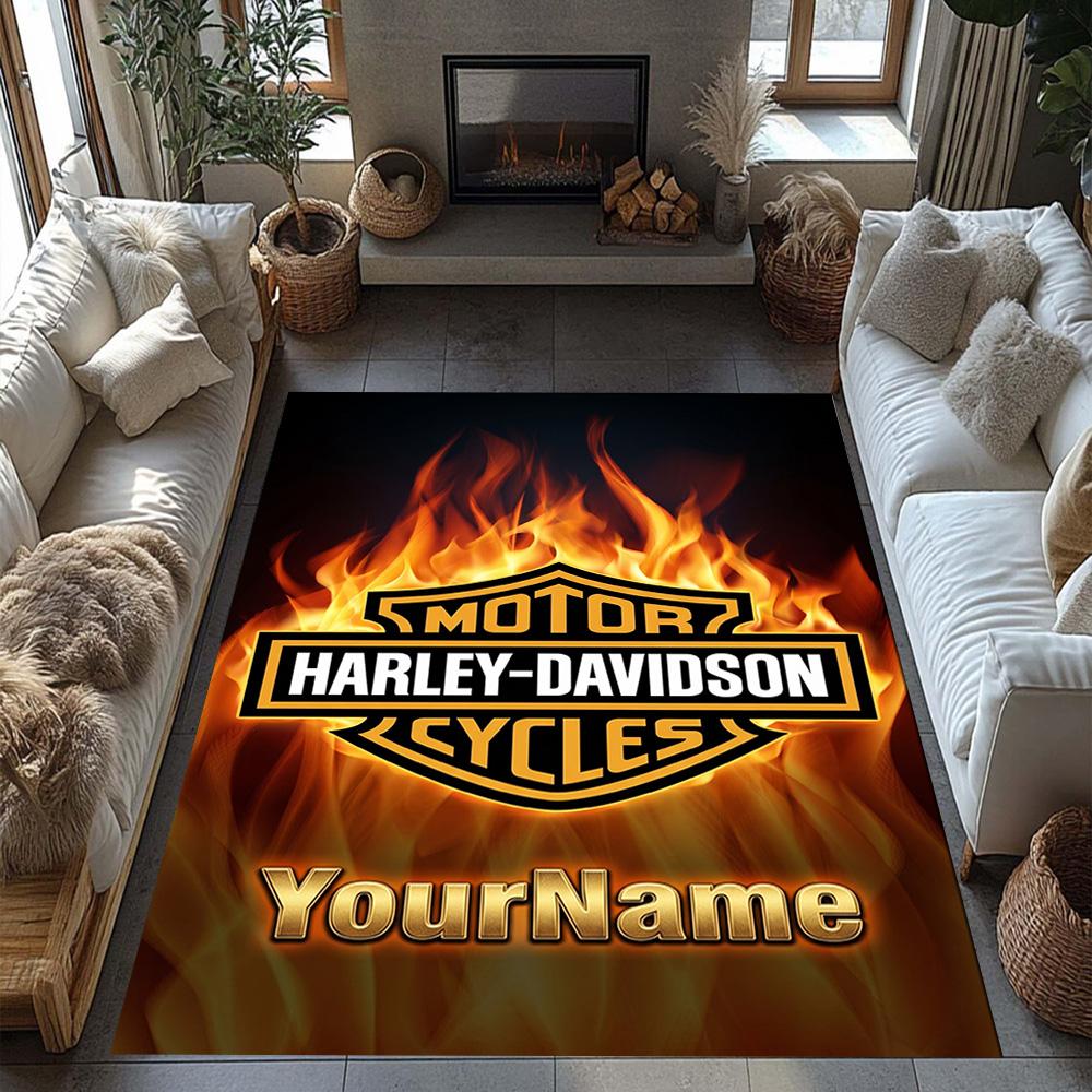 Harley-davidson Motorcycles Personalized Name Area Rug Design for Hallway Decorate room Kitchen Living Rooms Anti-slip Rug Anime Office Decor