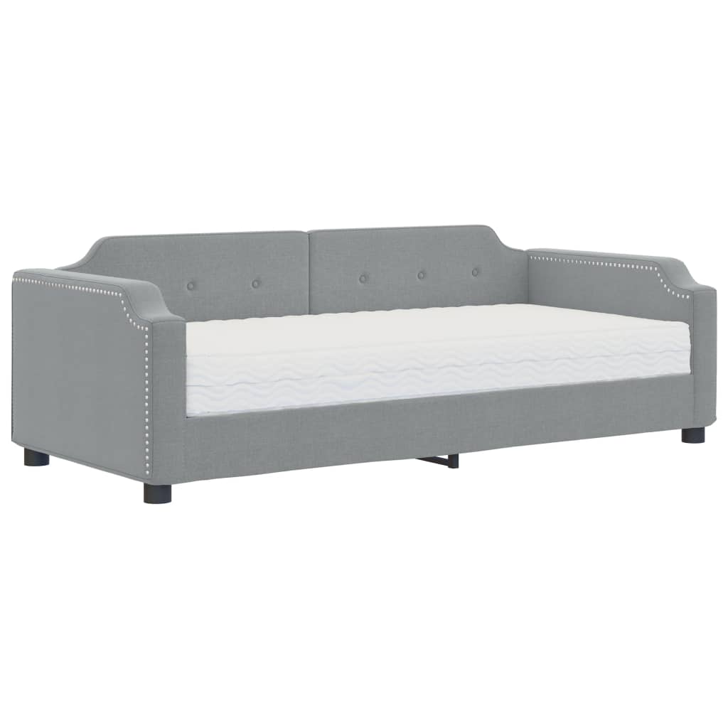 Daybed with Mattress Light Grey 90 X 190 Cm Fabric