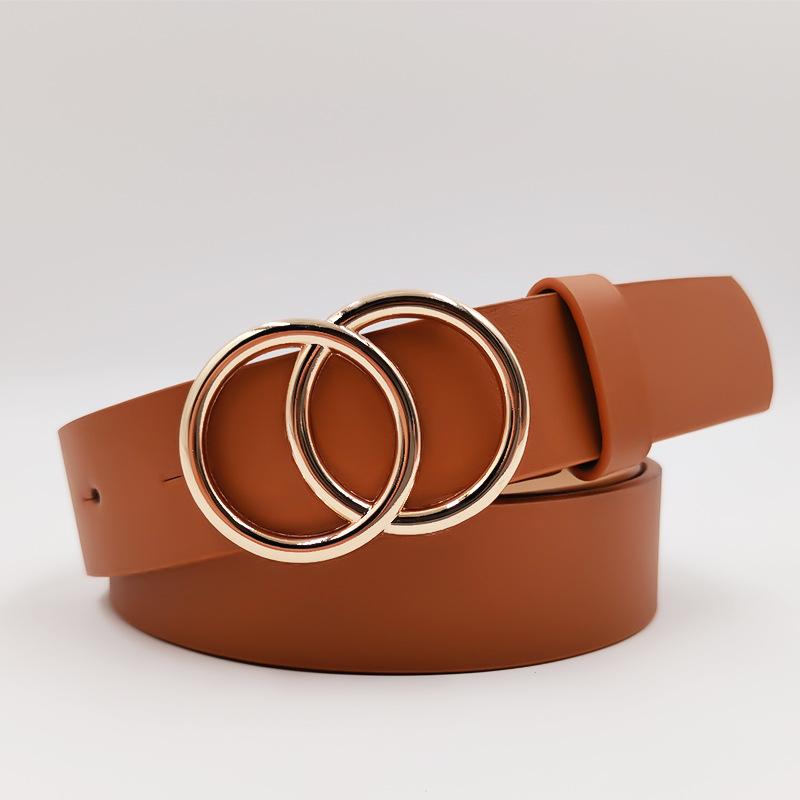 Creative Women's Gold Double Round Buckle Belt, Versatile Fashion Jeans Casual Trousers Belt for Women