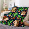 Cartoon Hedgehog Flannel Blanket Soft Warm Lightweight Blanket Cute Animal Print Blanket for Bed Sofa Couch King Queen Size