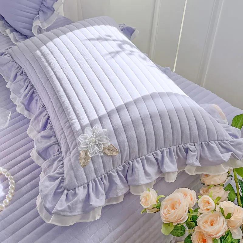 Koreaanse versie Lotusbladrand Katoen Effen Kleur Kussensloop Prinses Stijl Kant Kant Kussen Kernhoes 48 * 74 cm