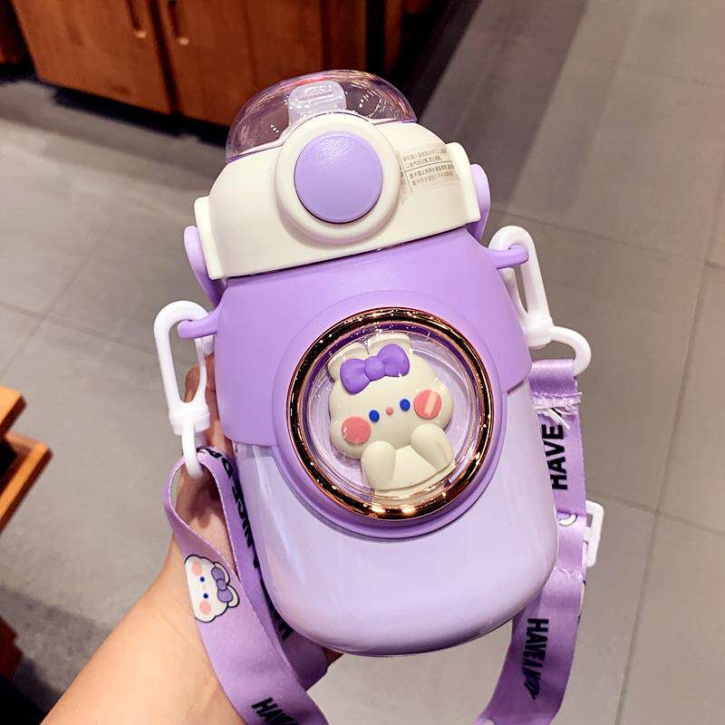 Cute Large-Capacity Thermos Cup 316 for Children with Straw, High-Appearance Portable Insulated Water Bottle for Girls