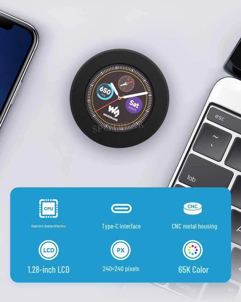 Placă de dezvoltare LCD rotundă Raspberry Pi Pico 2 RP2350 cu senzor pe 6 axe