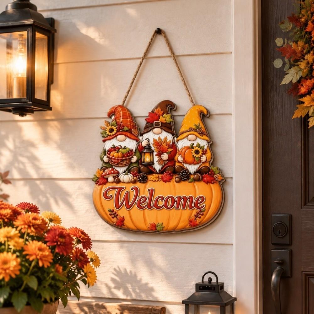 Pumpkin Welcome Hanging Sign Wooden Ornaments Halloween Door Hanging  Indoor Outdoor