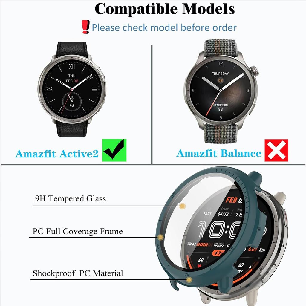 Hartschalen-Glas-Displayschutzfolie Vollrahmen-Hülle Für Amazfit Active 2 Smartwatch Schutzhülle Active2 Zubehör