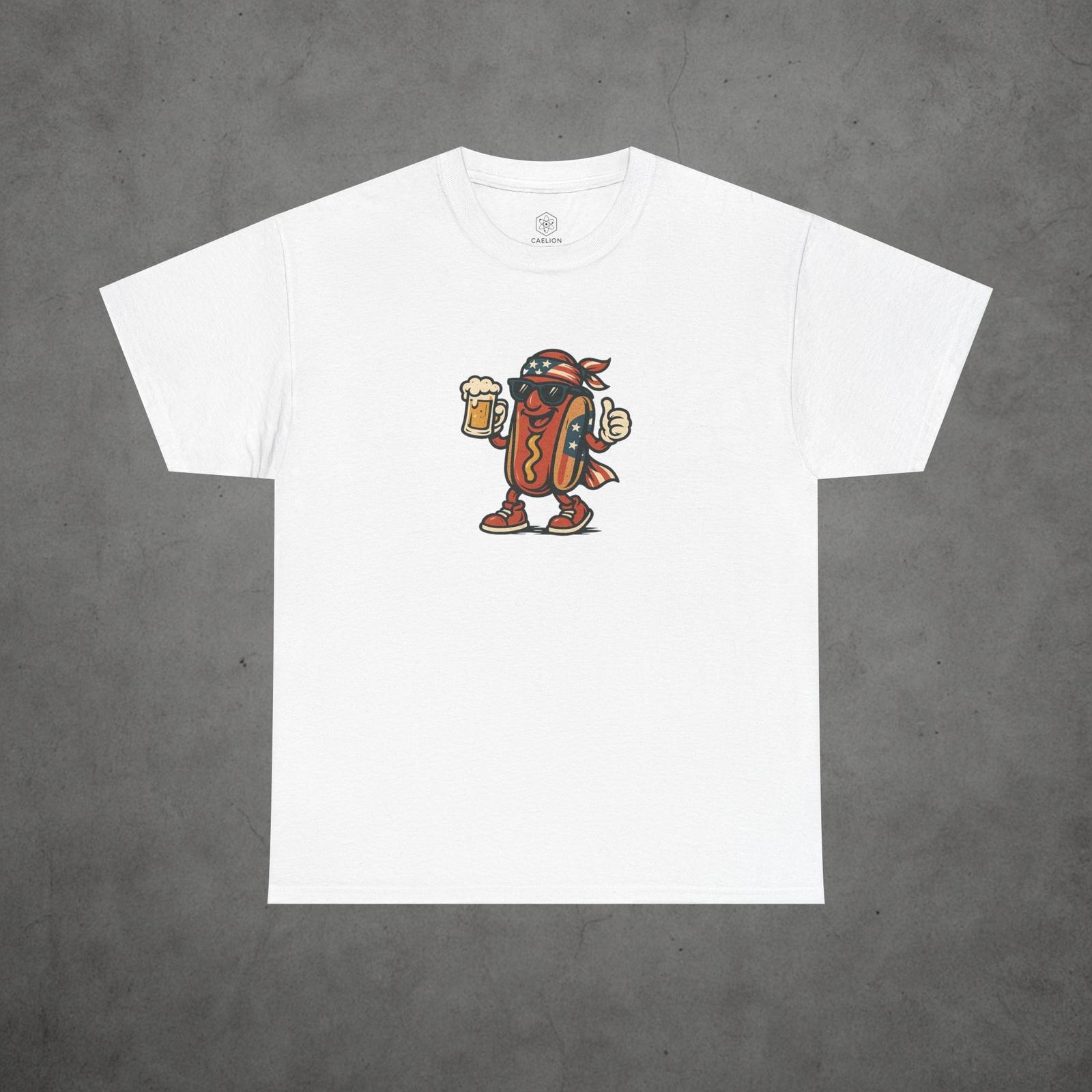 Patriotic Hot Dog Mascot Funny Fourth of July Design with Beer and American Flag S разноцветный