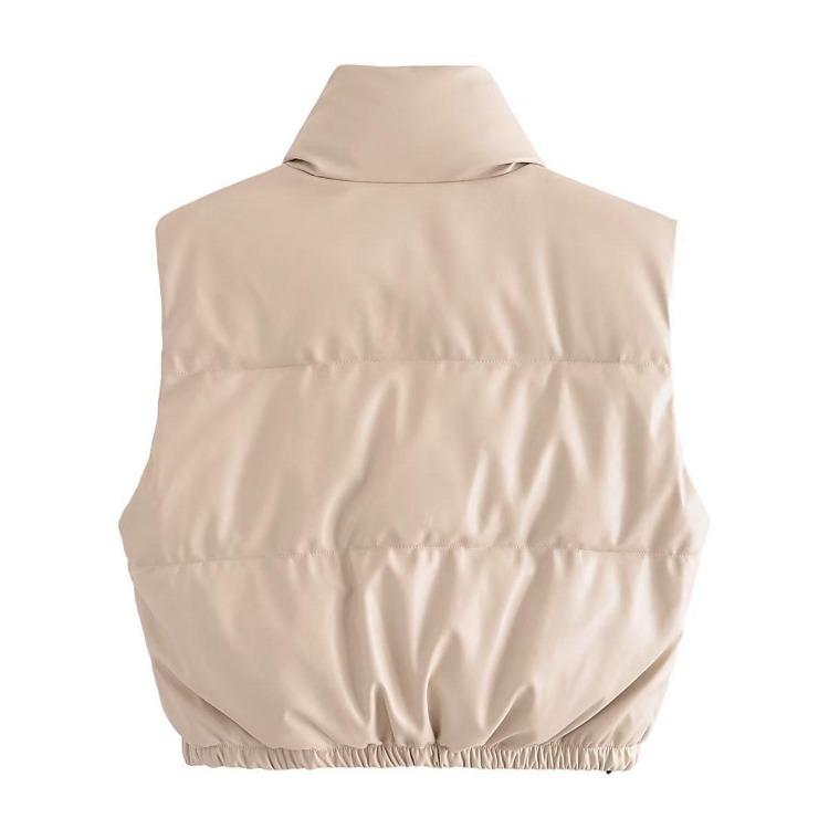 Women Winter Short Coat Cotton Imitation Leather Vest Pure Color Autumn Fashion Outerwear