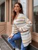 Over Size Striped Long Sleeve Cardigan Coat for Women Autumn Winter Casual Workwear