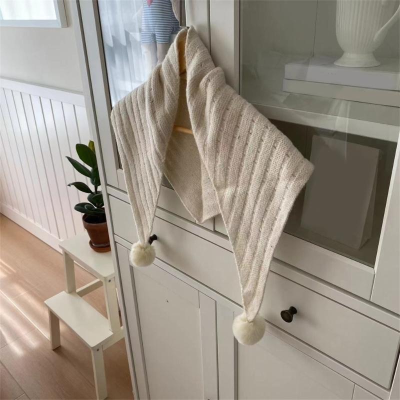 Multipurpose Shawl with Pompoms for Indoor Outdoor Windproof Accessory Neckwear Knitted Scarf Shoulder Wrap Neckwear