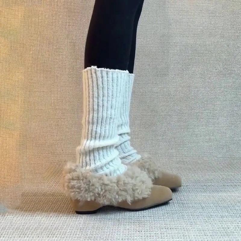 Sheepskin Version~ Suede Square Head Inner Height Increase Fur Integrated Fleece Single Shoes Women's Autumn and Winter Versatile Fluffy Shoes