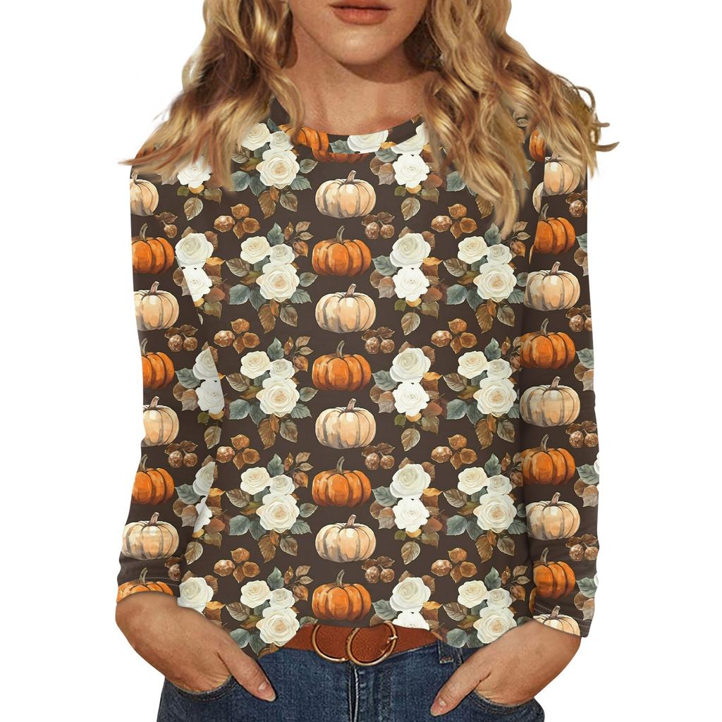 Langarmshirts Für Damen Niedliche Halloween-Print Grafik-T-Shirts Blusen Lässig Große Größen Basis-Oberteile Pullover