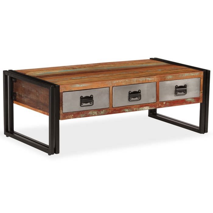 VidaXL Table basse avec 3 tiroirs Bois de récupération 100x50x35 cm