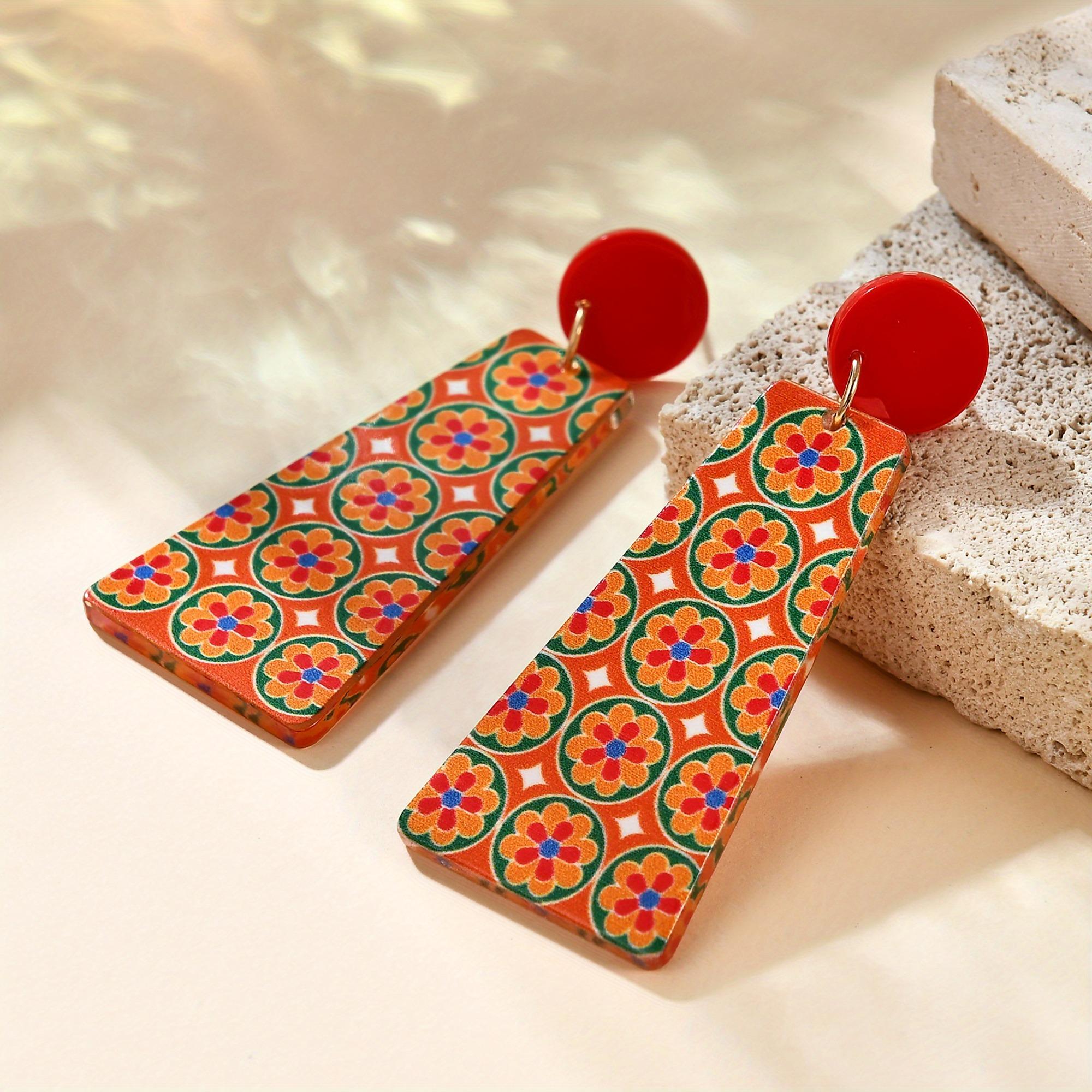 

Geometric Acrylic Earrings Pendientes Earring For Women Retro Flower Contrast Color Square Earrings Acrylic Candy Color Earrings