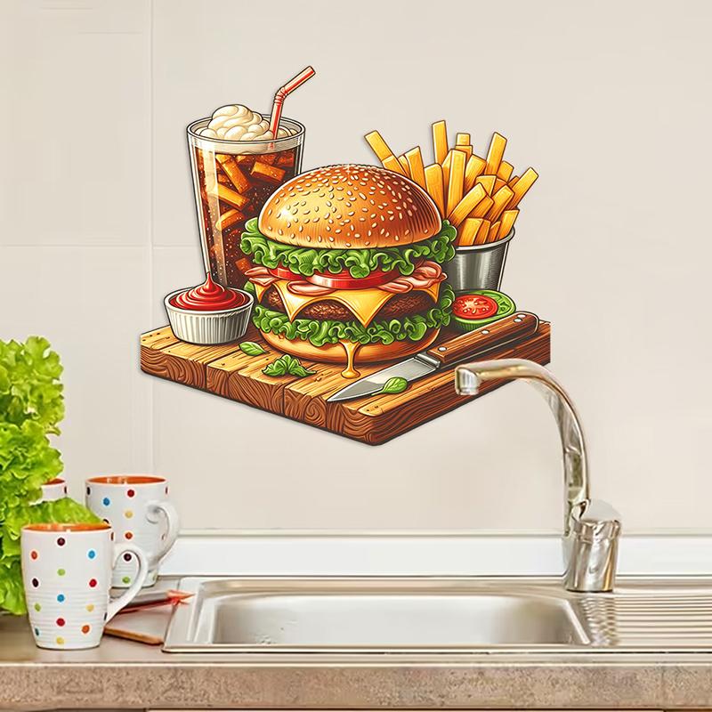 Burger & Coke Themed Removable Wall Stickers – PVC Decals for Bathroom, Kitchen, Living Room, Safe on Tiles & Fridge