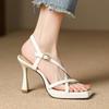 Fashion Buckle Strap Women's Shoes Silver 2025 Sandals Espadrilles Platform Open Toe Summer Heels New High Peep Ankle Girls Square Stile